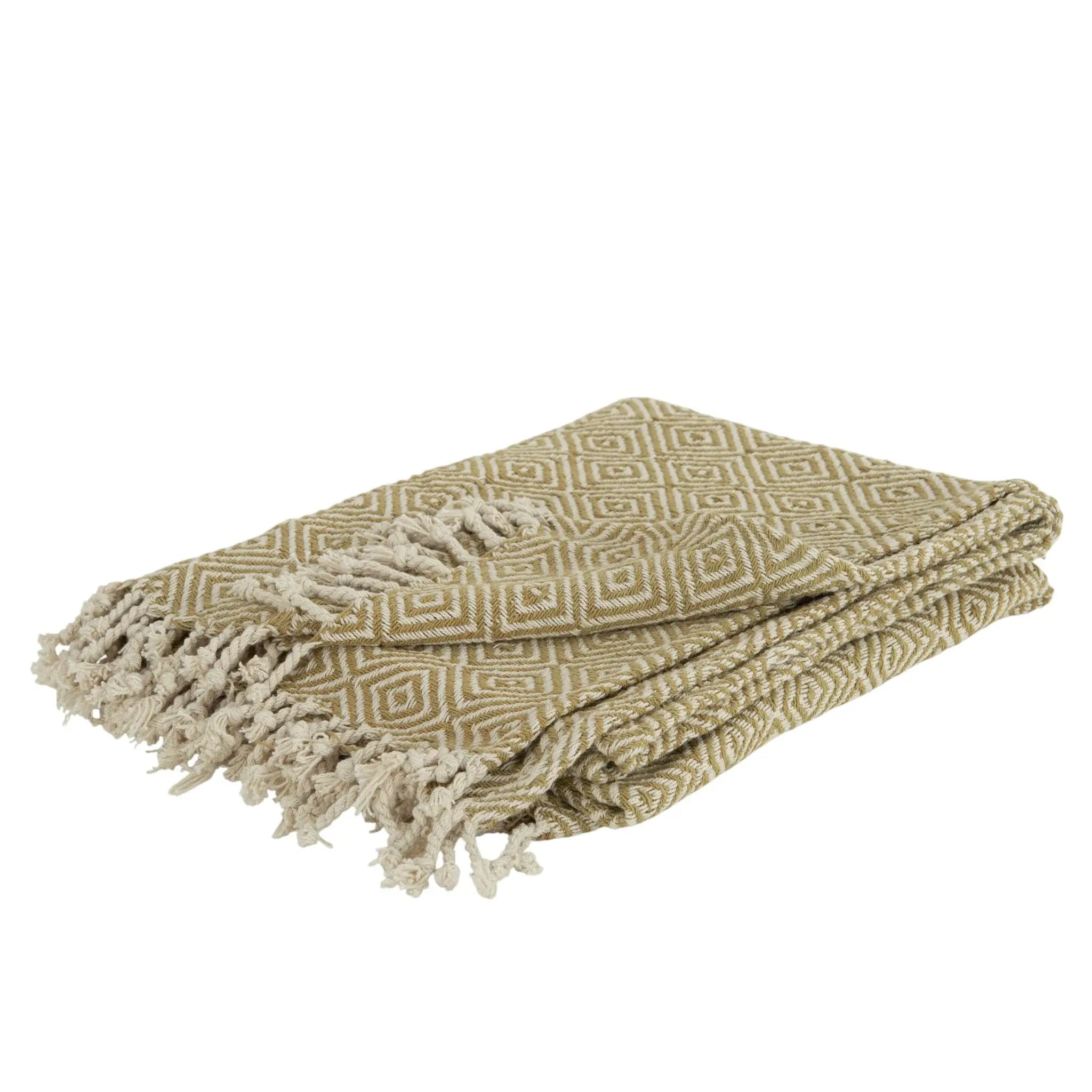 50" X 60" Natural Cotton Woven Geometric Throw Blanket with Fringe - Homeroots - Flyclothing LLC