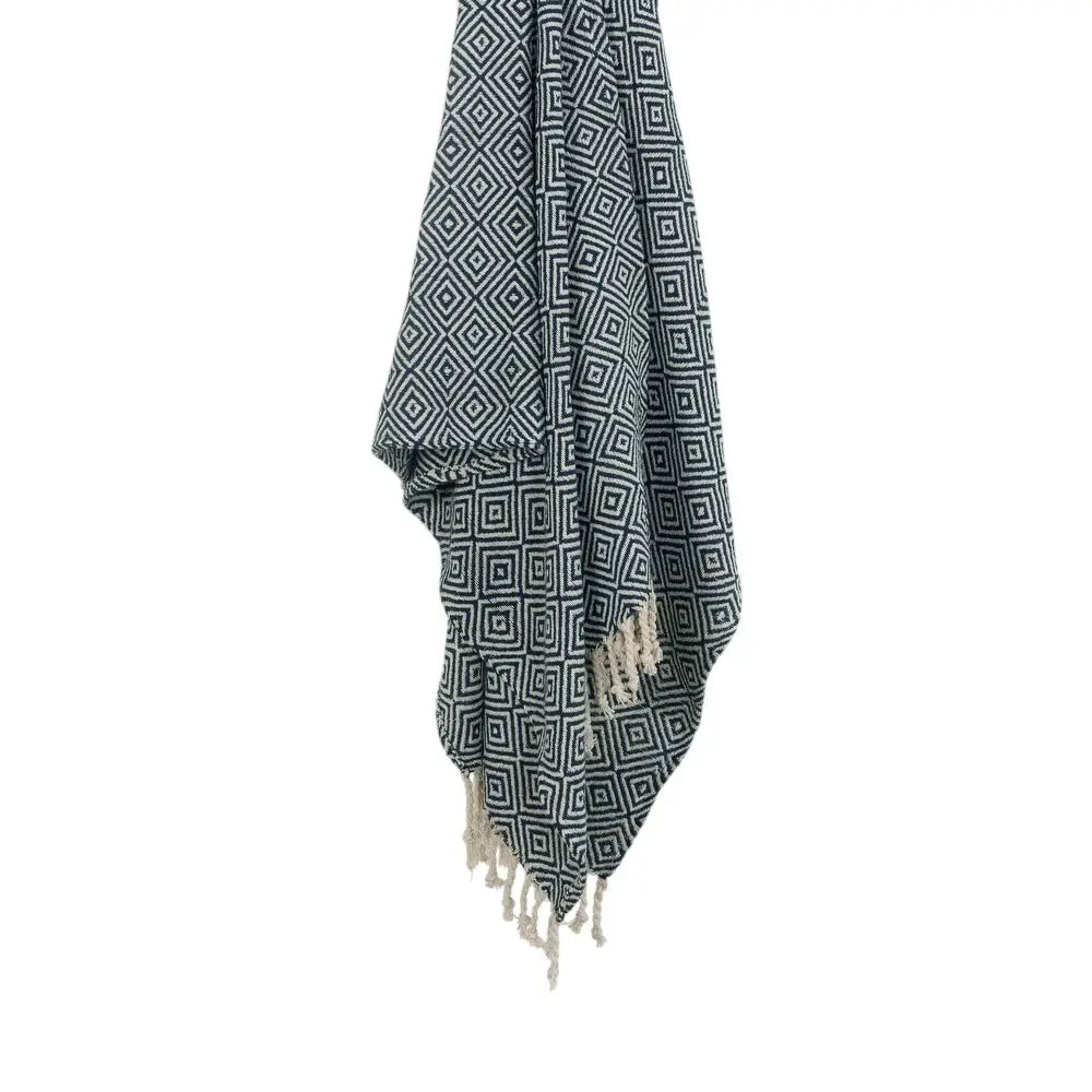 50" X 60" Navy Blue Cotton Woven Geometric Throw Blanket with Fringe - Homeroots - Flyclothing LLC