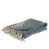 50" X 60" Navy Blue Cotton Woven Geometric Throw Blanket with Fringe - Homeroots - Flyclothing LLC