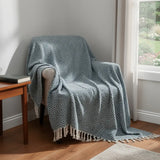50" X 60" Navy Blue Cotton Woven Geometric Throw Blanket with Fringe - Homeroots - Flyclothing LLC