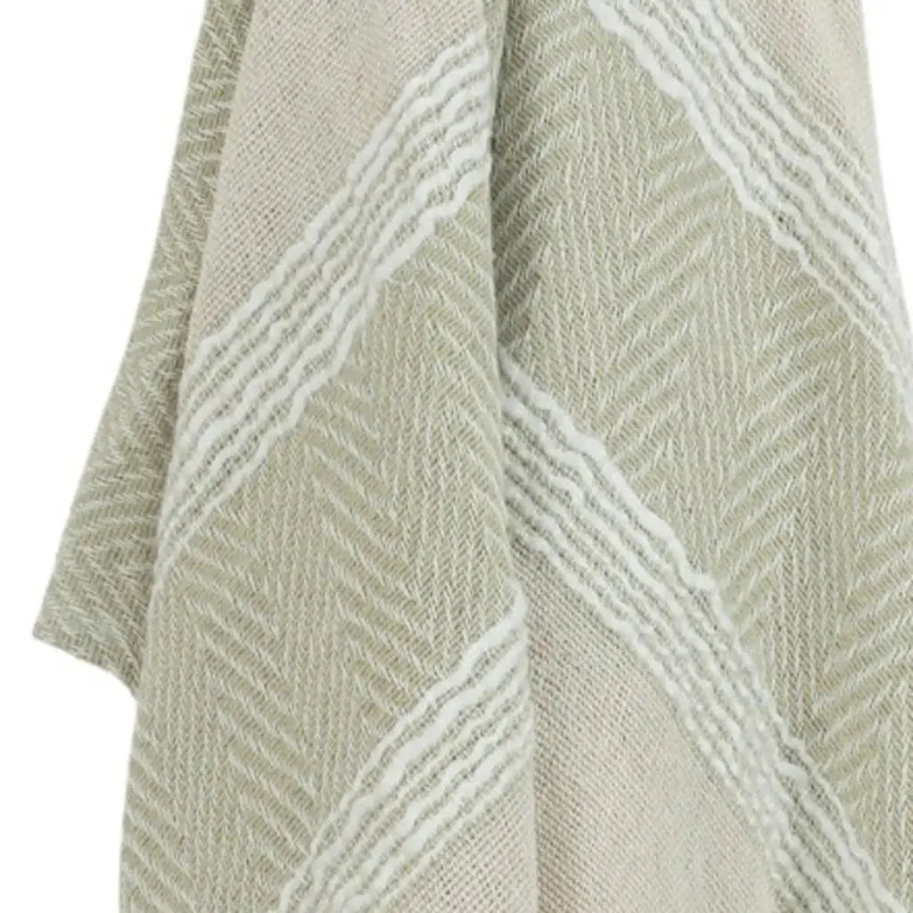 50" X 60" Natural Cotton Woven Striped Throw Blanket with Fringe - Homeroots - Flyclothing LLC