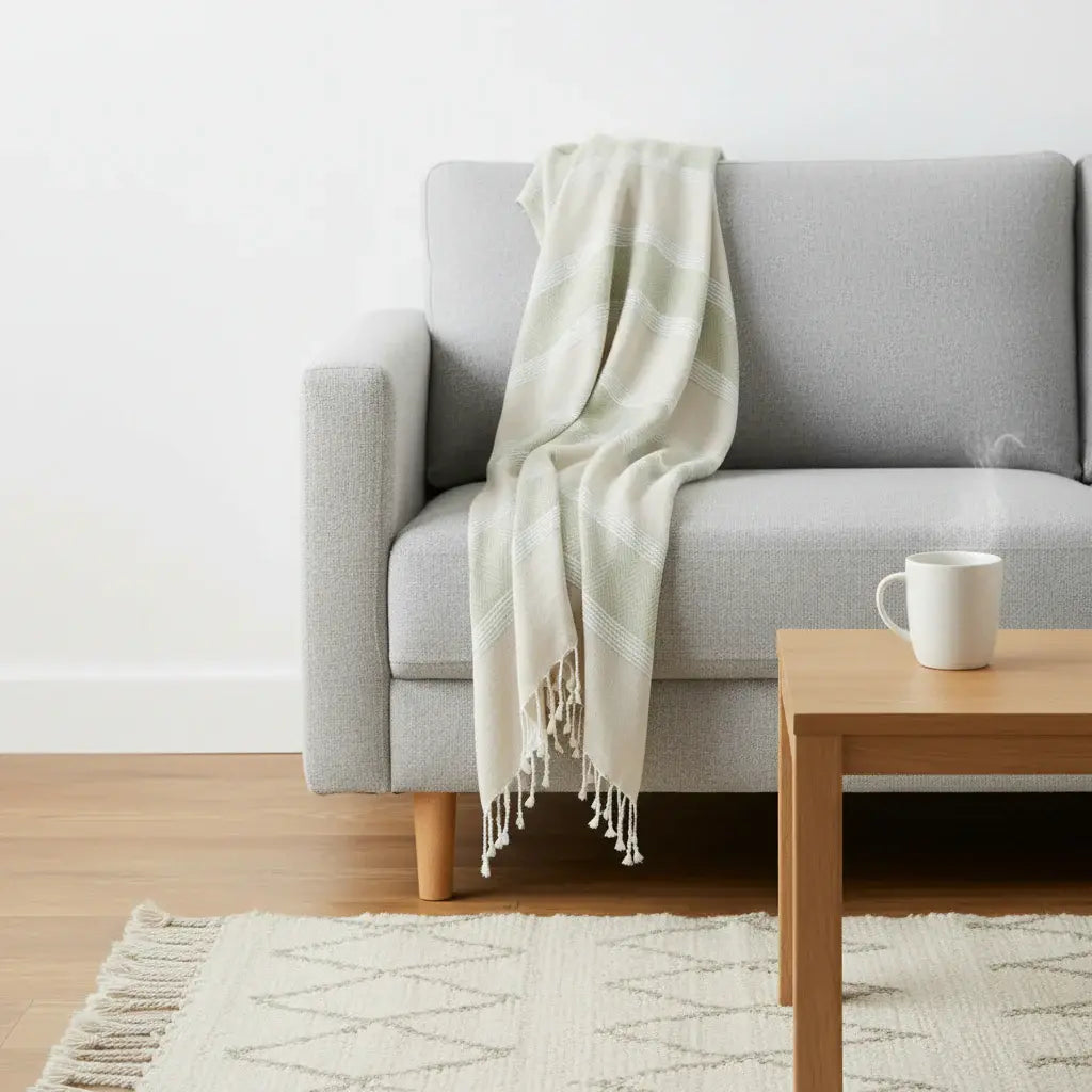 50" X 60" Natural Cotton Woven Striped Throw Blanket with Fringe - Homeroots - Flyclothing LLC