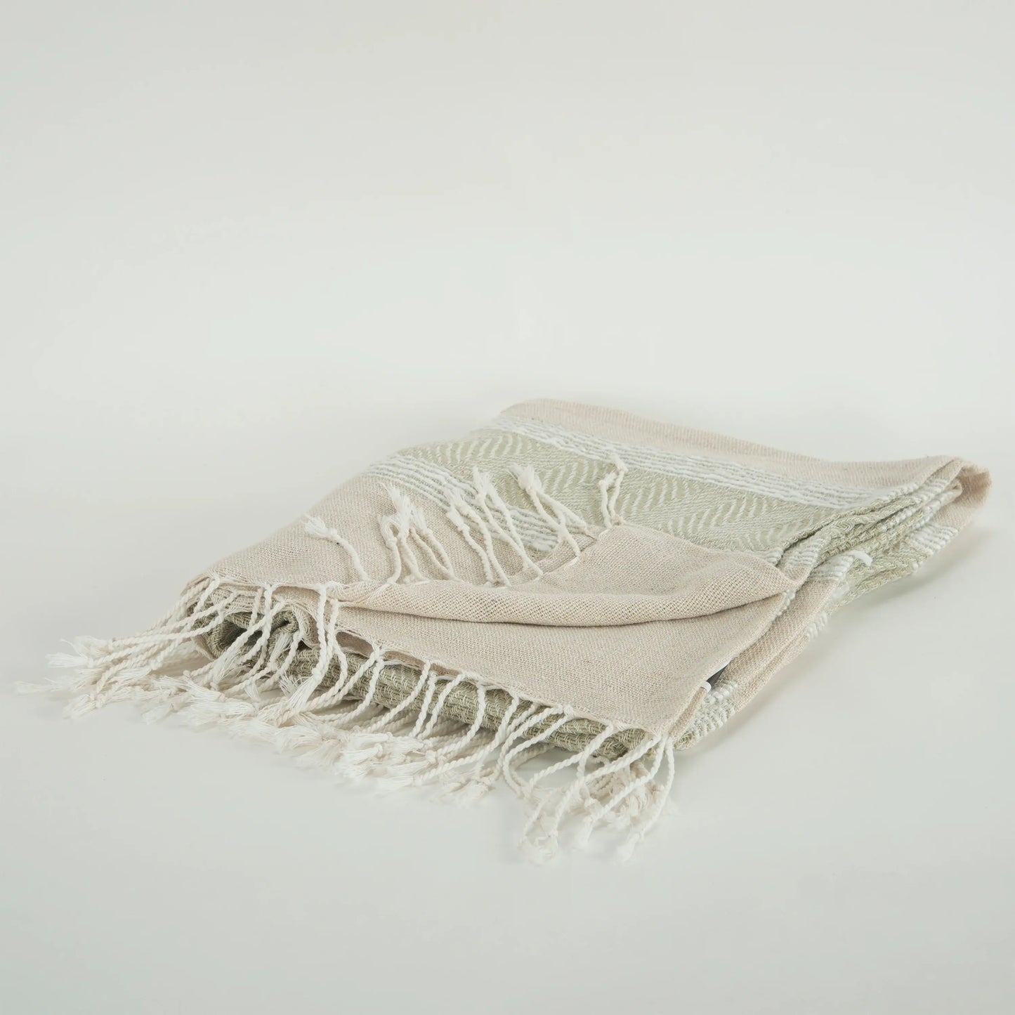 50" X 60" Natural Cotton Woven Striped Throw Blanket with Fringe - Homeroots - Flyclothing LLC