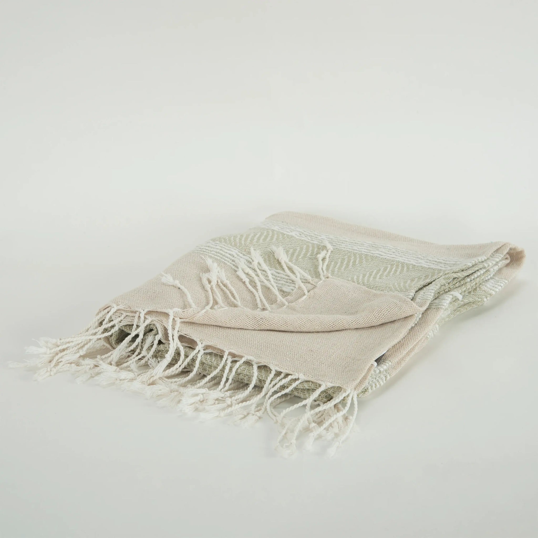 50" X 60" Natural Cotton Woven Striped Throw Blanket with Fringe - Homeroots - Flyclothing LLC