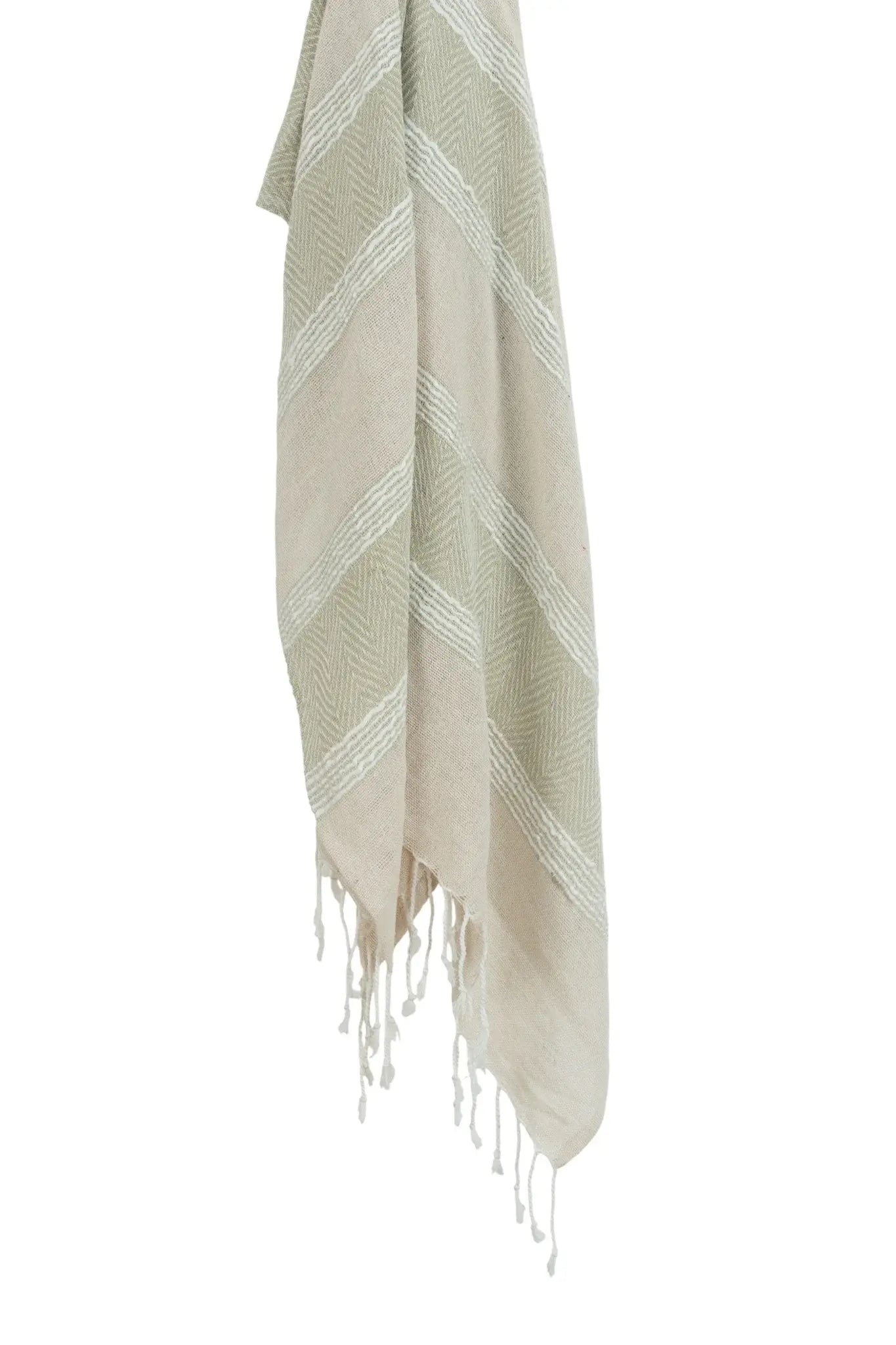50" X 60" Natural Cotton Woven Striped Throw Blanket with Fringe - Homeroots - Flyclothing LLC