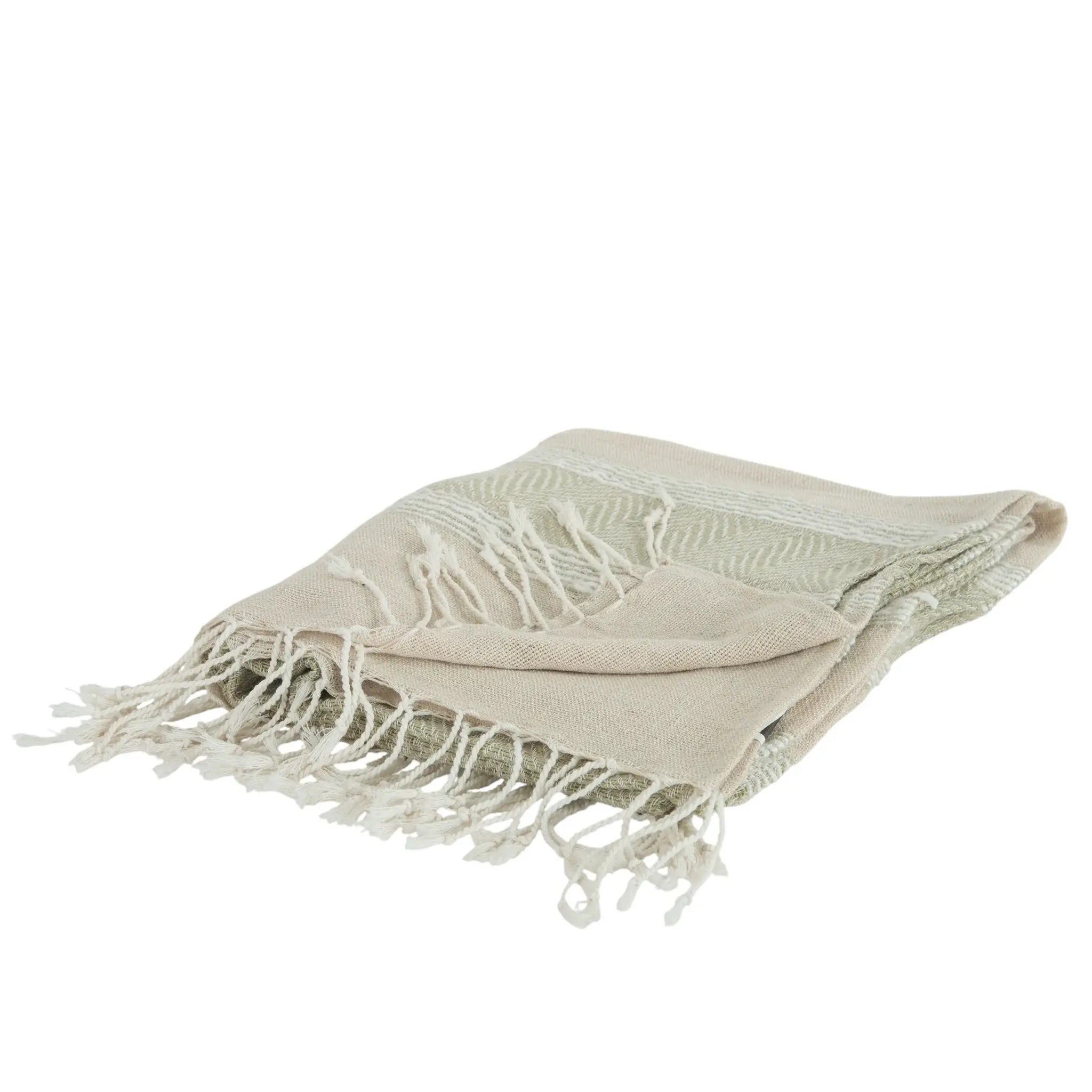 50" X 60" Natural Cotton Woven Striped Throw Blanket with Fringe - Homeroots - Flyclothing LLC