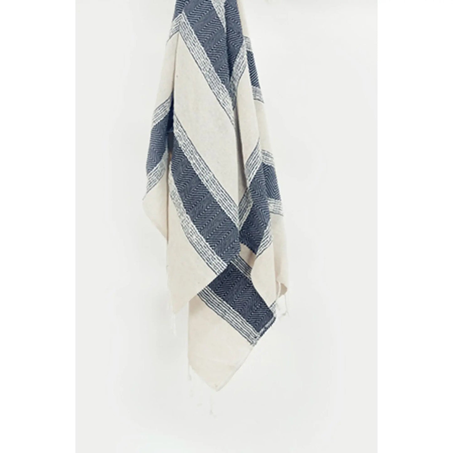 50" X 60" Blue And Ivory Cotton Woven Striped Throw Blanket with Fringe - Homeroots - Flyclothing LLC