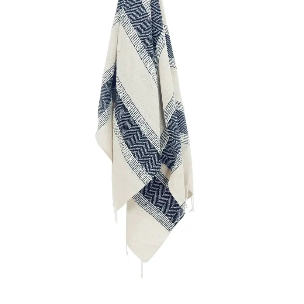 50" X 60" Blue And Ivory Cotton Woven Striped Throw Blanket with Fringe - Homeroots - Flyclothing LLC