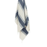 50" X 60" Blue And Ivory Cotton Woven Striped Throw Blanket with Fringe - Homeroots - Flyclothing LLC