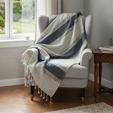 50" X 60" Blue And Ivory Cotton Woven Striped Throw Blanket with Fringe - Homeroots - Flyclothing LLC