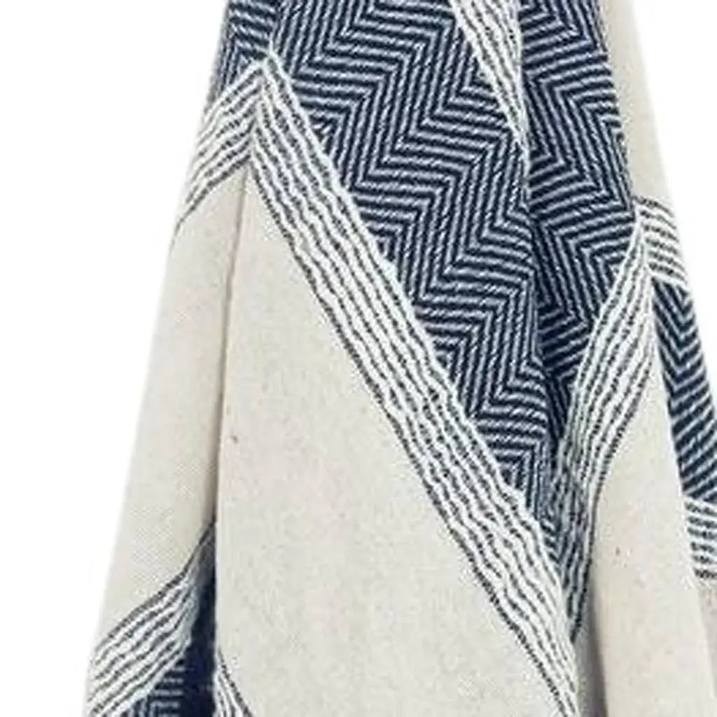 50" X 60" Blue And Ivory Cotton Woven Striped Throw Blanket with Fringe - Homeroots - Flyclothing LLC
