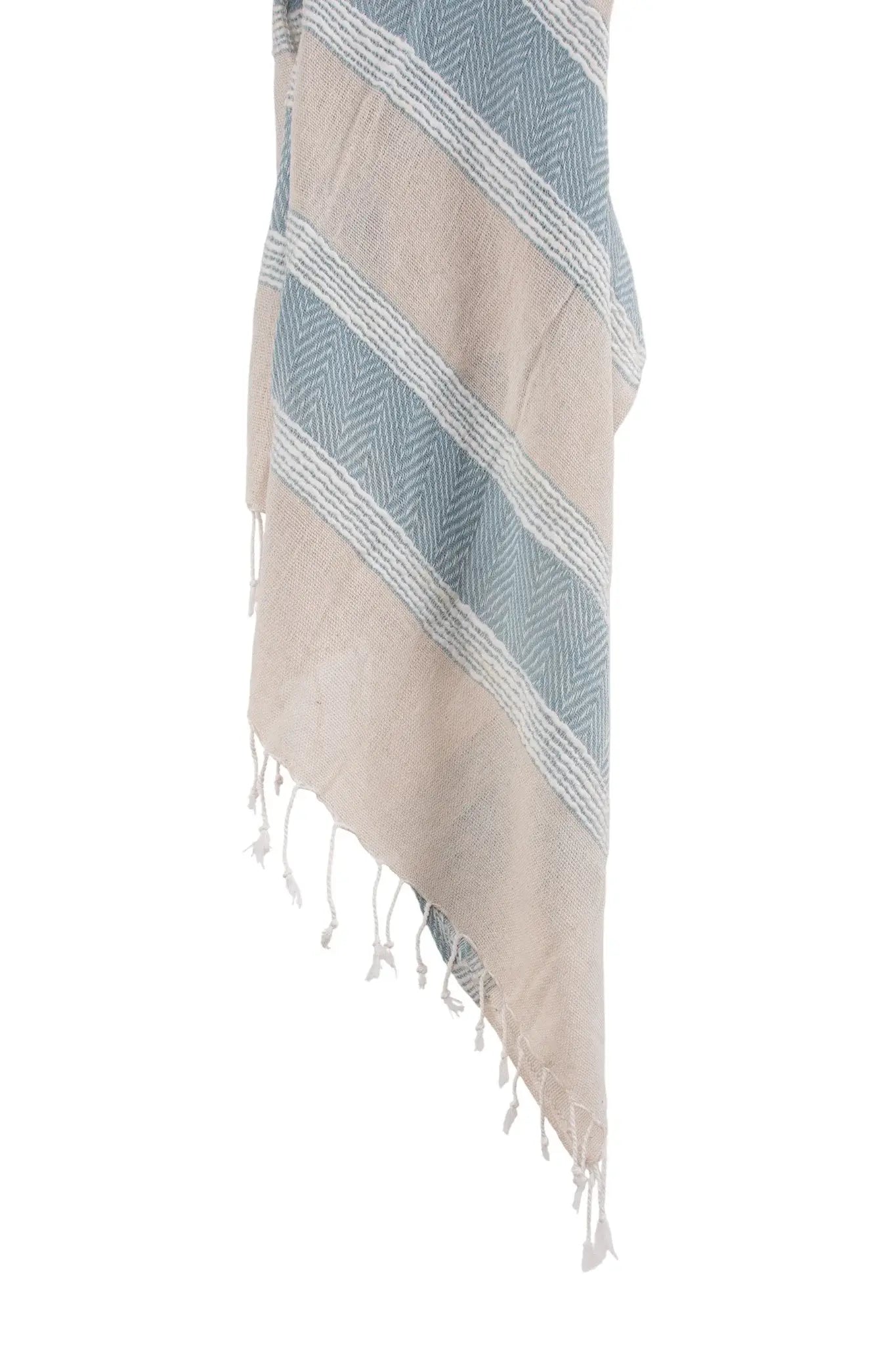 50" X 60" Aqua Cotton Woven Striped Throw Blanket with Fringe - Homeroots - Flyclothing LLC