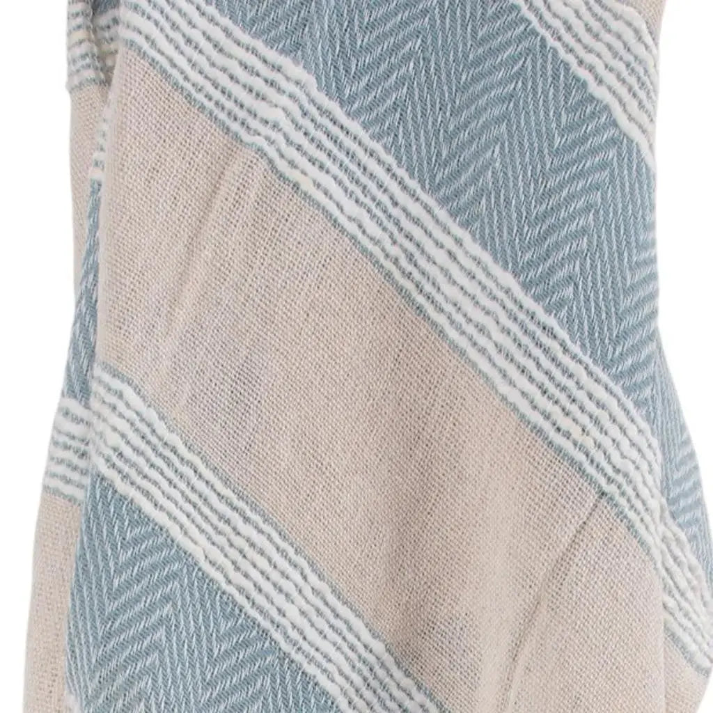 50" X 60" Aqua Cotton Woven Striped Throw Blanket with Fringe - Homeroots - Flyclothing LLC