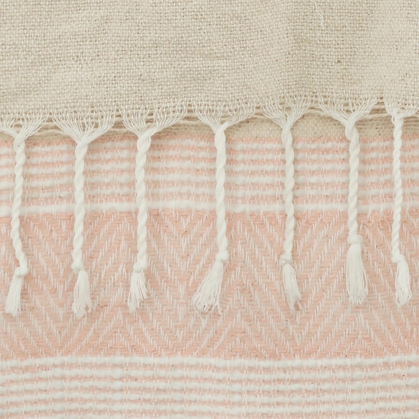 50" X 60" Beige And Pink Cotton Woven Striped Throw Blanket with Fringe - Homeroots - Flyclothing LLC