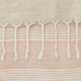 50" X 60" Beige And Pink Cotton Woven Striped Throw Blanket with Fringe - Homeroots - Flyclothing LLC