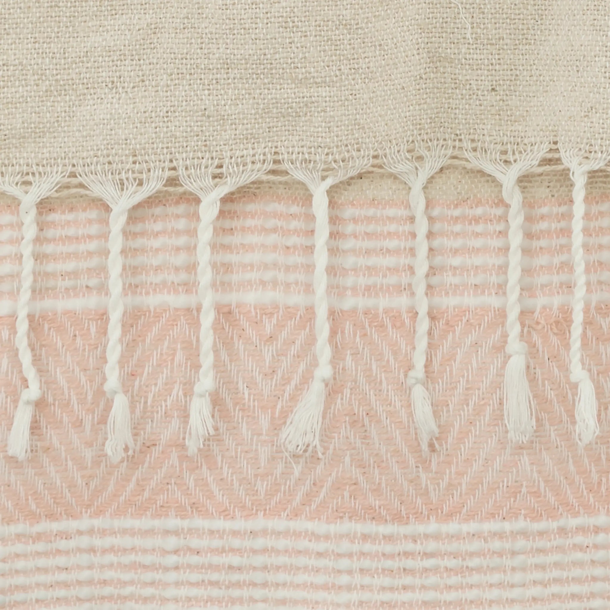 50" X 60" Beige And Pink Cotton Woven Striped Throw Blanket with Fringe - Homeroots - Flyclothing LLC