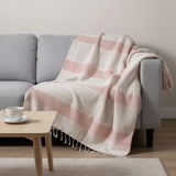 50" X 60" Beige And Pink Cotton Woven Striped Throw Blanket with Fringe - Homeroots - Flyclothing LLC