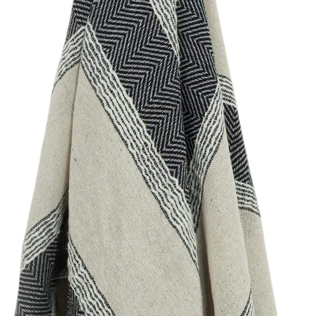 50" X 60" Black Cotton Woven Striped Throw Blanket with Fringe - Homeroots - Flyclothing LLC