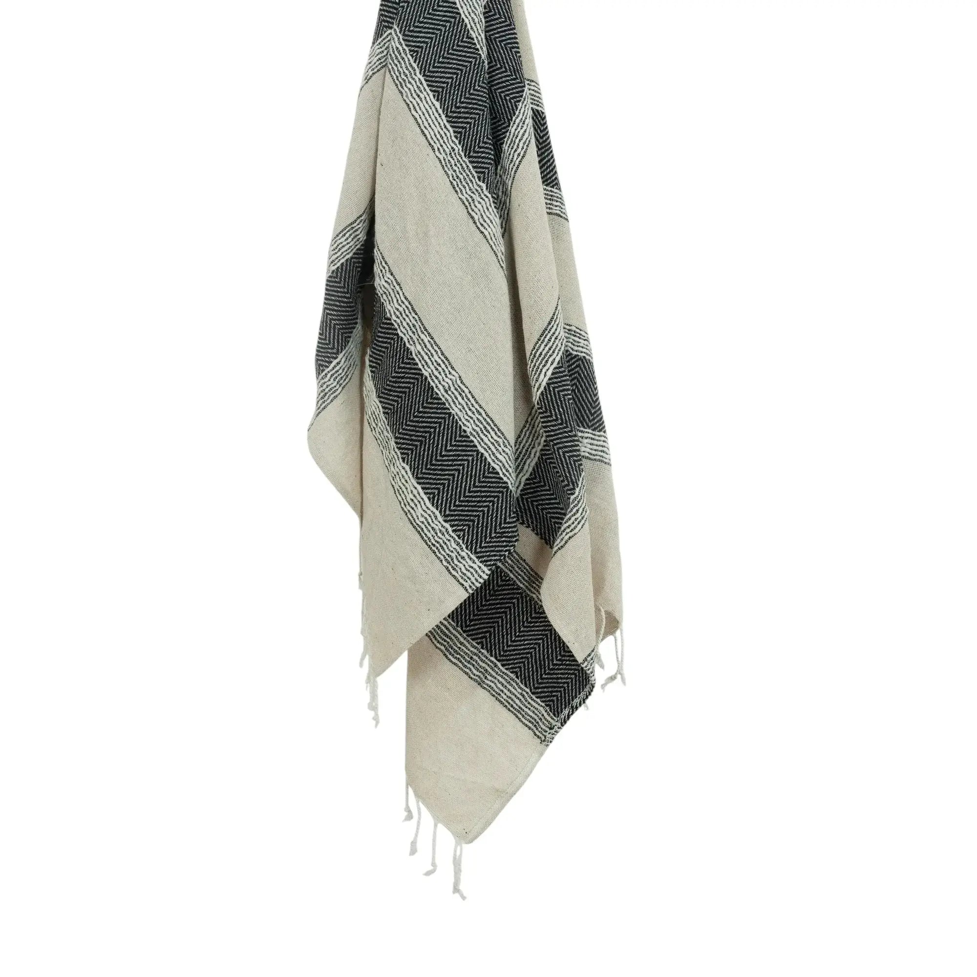 50" X 60" Black Cotton Woven Striped Throw Blanket with Fringe - Homeroots - Flyclothing LLC