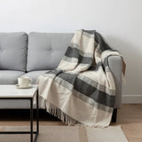 50" X 60" Black Cotton Woven Striped Throw Blanket with Fringe - Homeroots - Flyclothing LLC