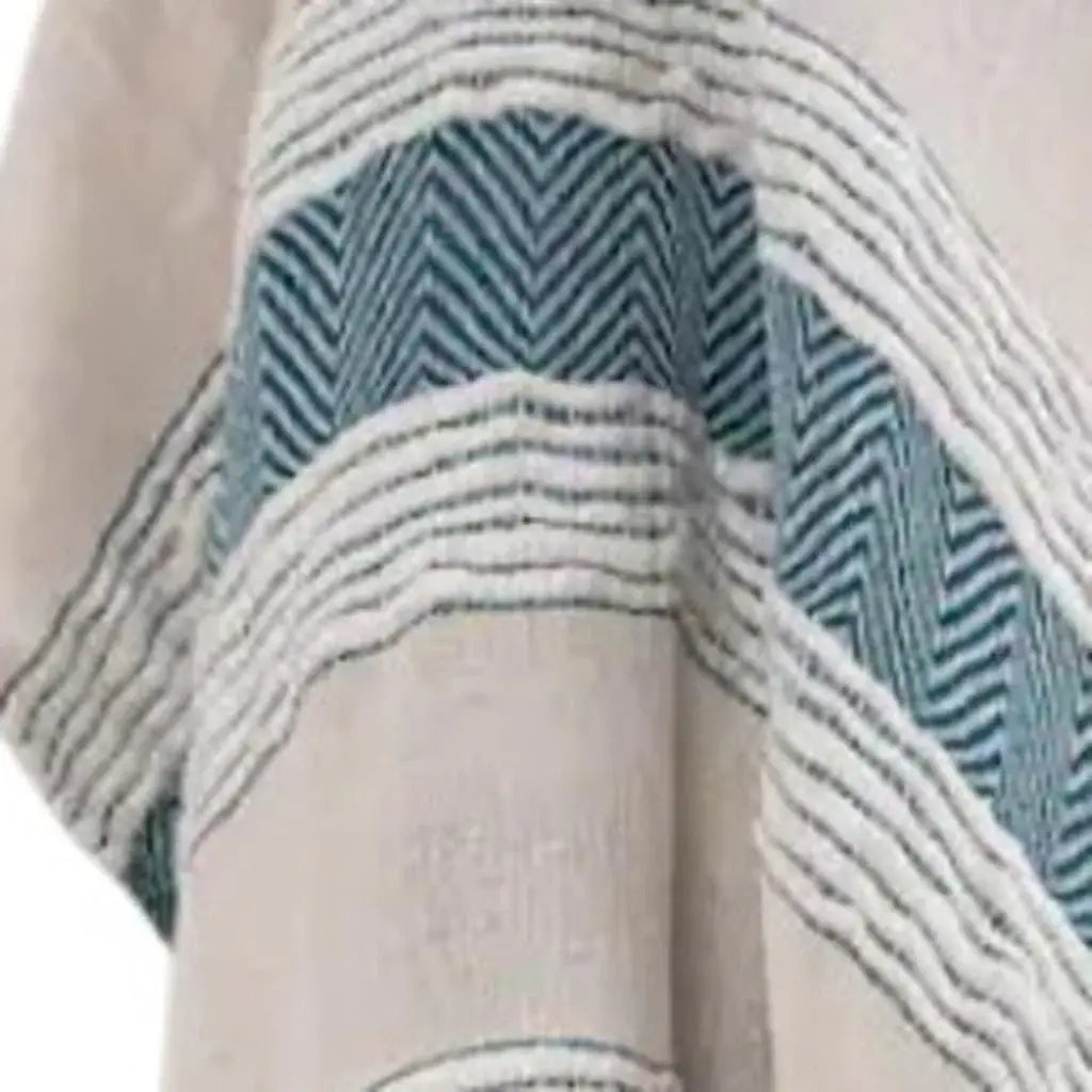 50" X 60" Teal And Blue Cotton Woven Striped Throw Blanket with Fringe - Homeroots - Flyclothing LLC