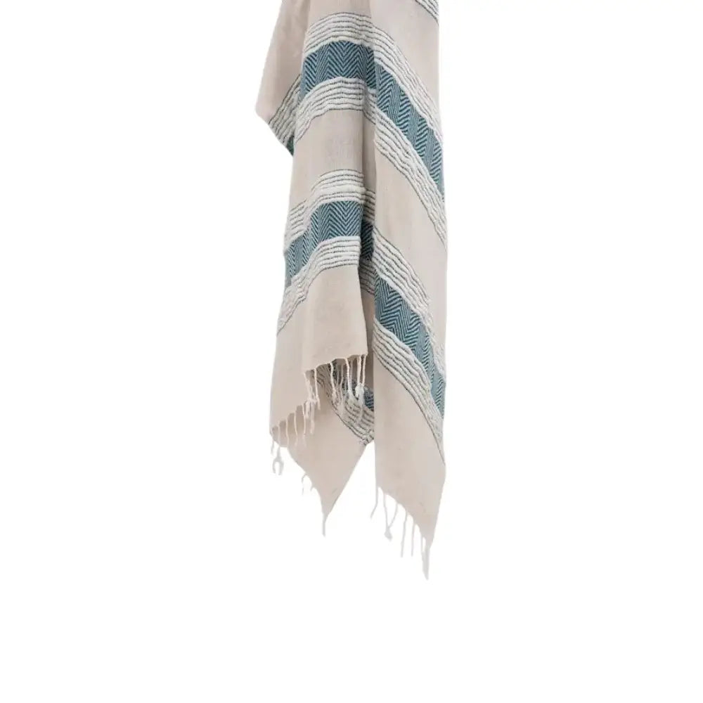 50" X 60" Teal And Blue Cotton Woven Striped Throw Blanket with Fringe - Homeroots - Flyclothing LLC