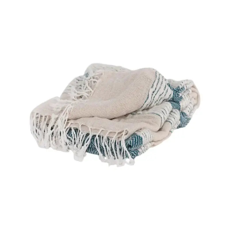 50" X 60" Teal And Blue Cotton Woven Striped Throw Blanket with Fringe - Homeroots - Flyclothing LLC