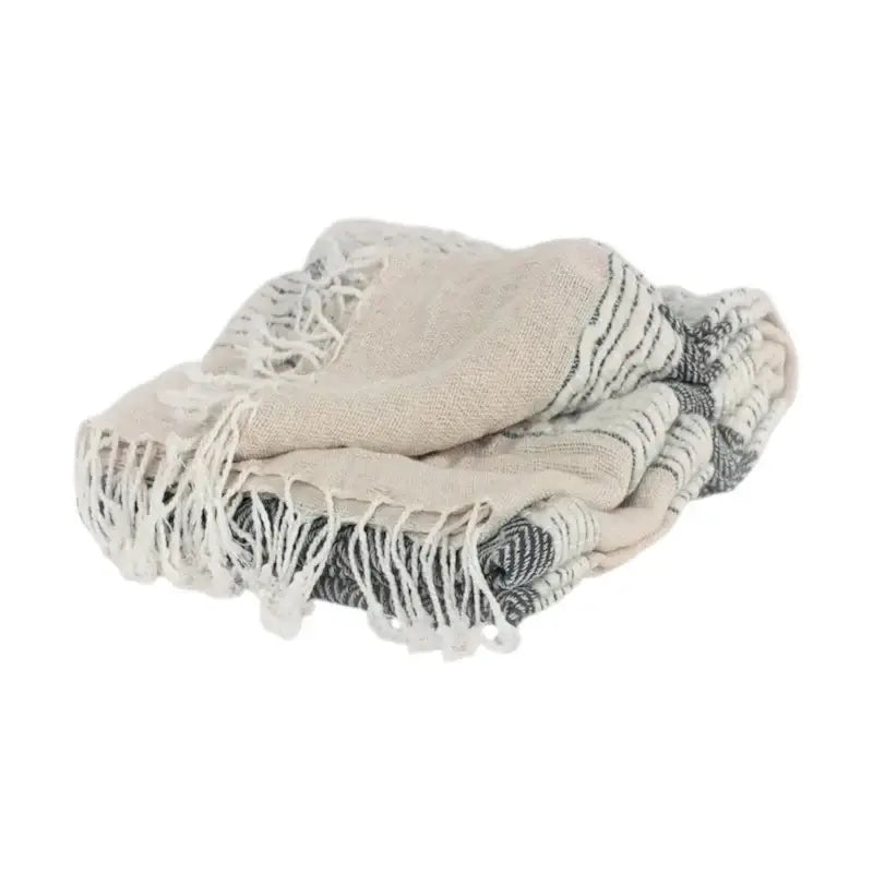 50" X 60" Gray Cotton Woven Striped Throw Blanket with Fringe - Homeroots - Flyclothing LLC