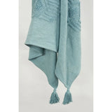 50" X 60" Teal And Blue Cotton Woven Ikat Throw Blanket with Fringe - Homeroots - Flyclothing LLC