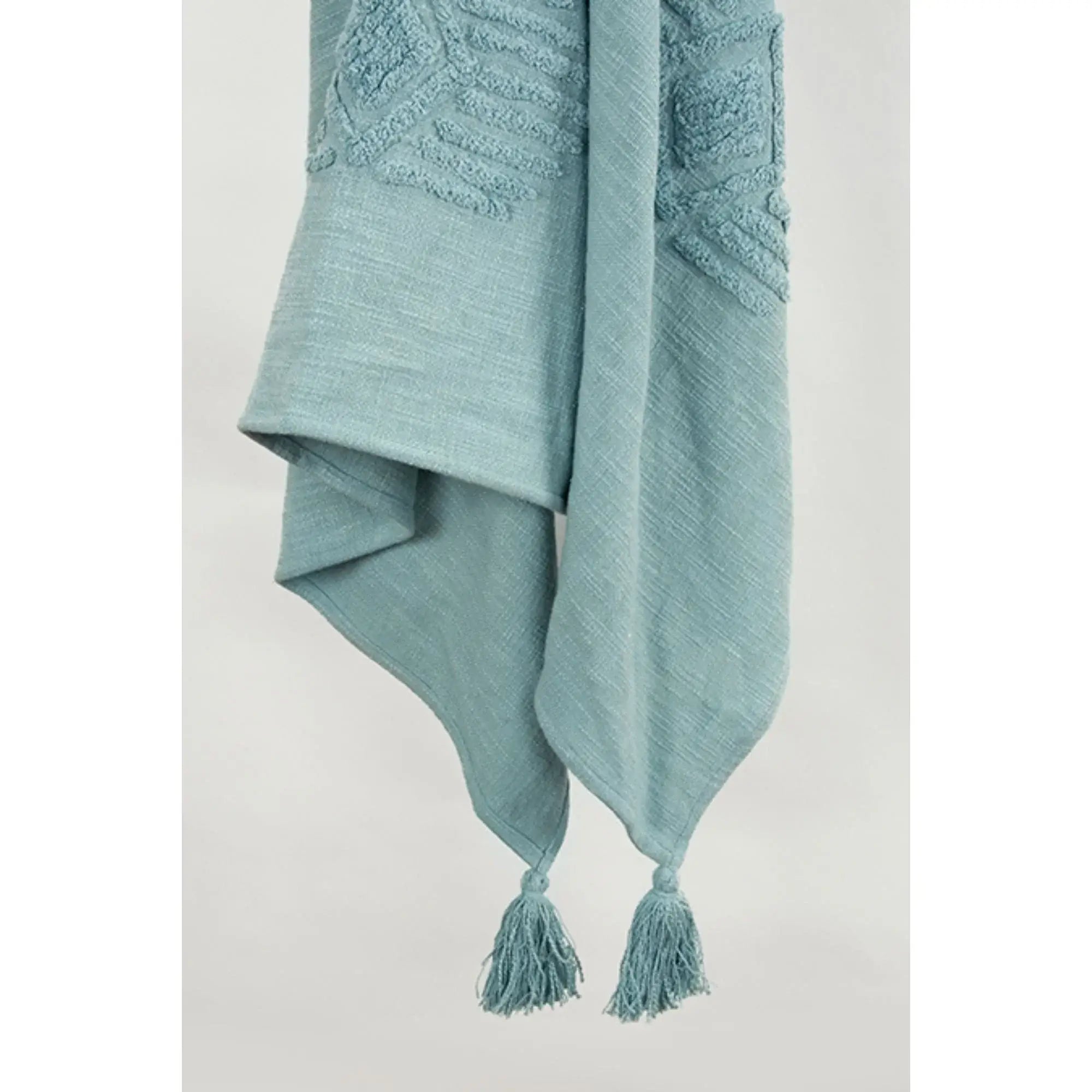 50" X 60" Teal And Blue Cotton Woven Ikat Throw Blanket with Fringe - Homeroots - Flyclothing LLC