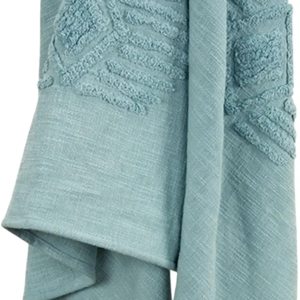 50" X 60" Teal And Blue Cotton Woven Ikat Throw Blanket with Fringe - Homeroots - Flyclothing LLC