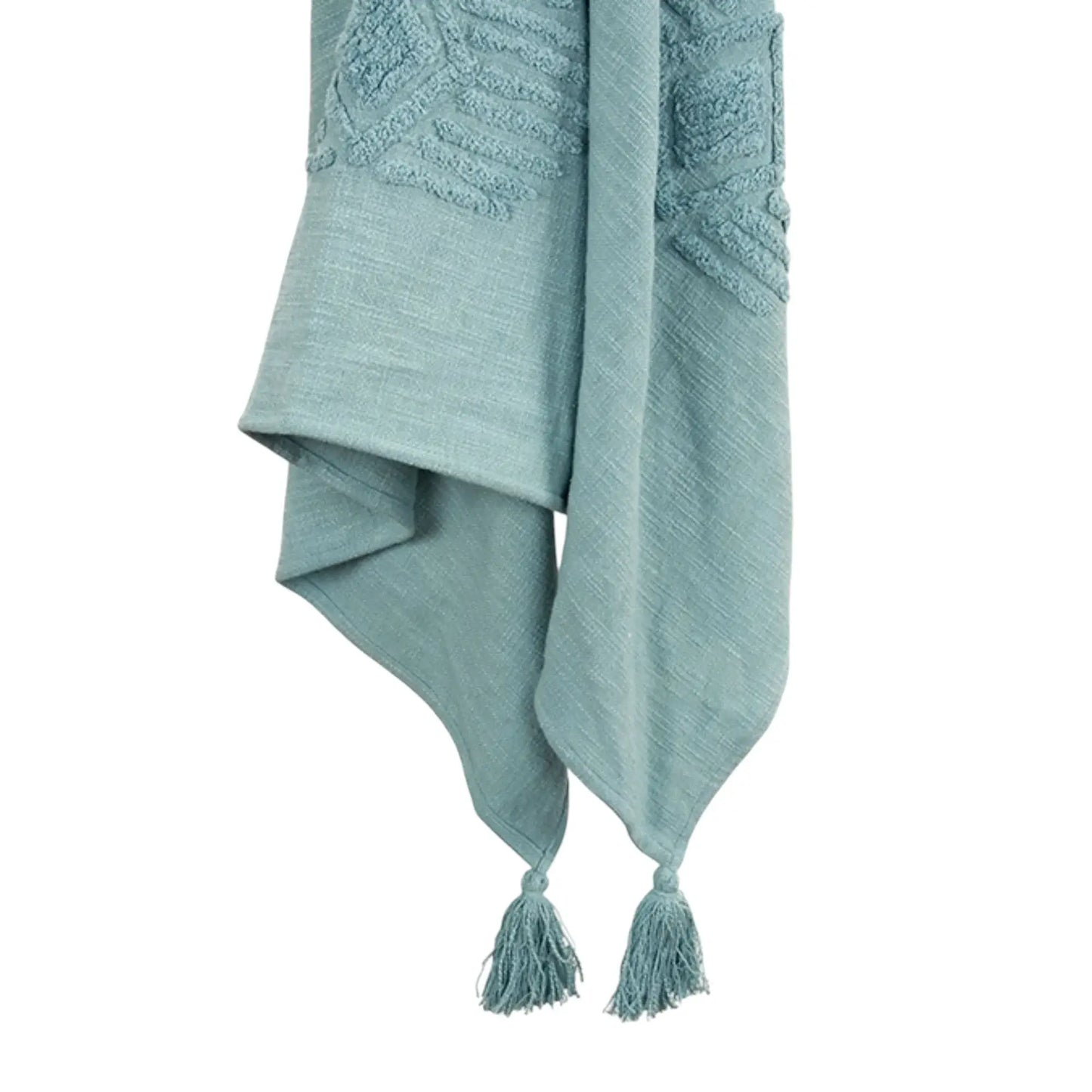 50" X 60" Teal And Blue Cotton Woven Ikat Throw Blanket with Fringe - Homeroots - Flyclothing LLC