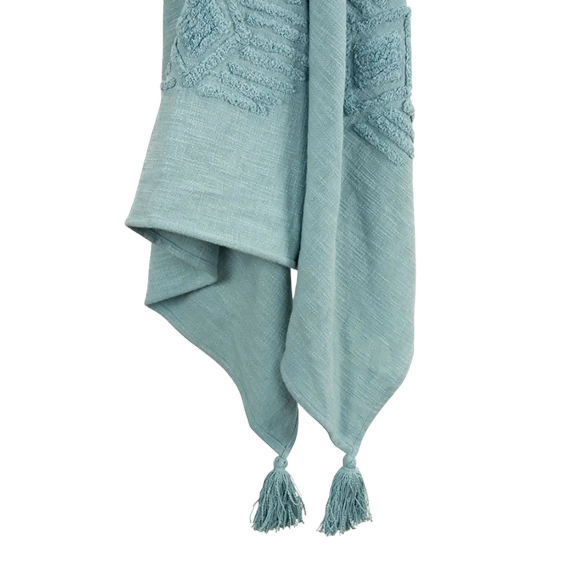 50" X 60" Teal And Blue Cotton Woven Ikat Throw Blanket with Fringe - Homeroots - Flyclothing LLC