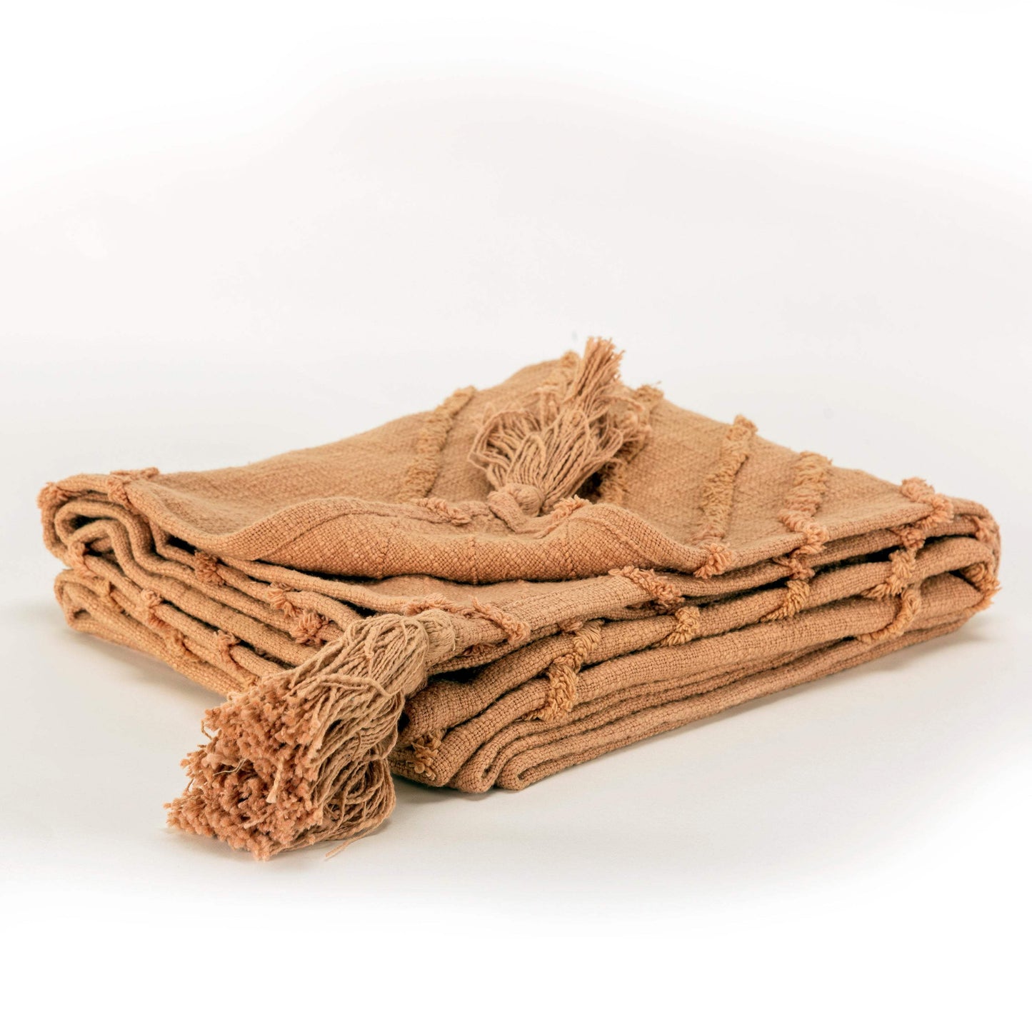 50" X 60" Terra Cotta Cotton Woven Geometric Throw Blanket with Fringe - HomeRoots - Flyclothing LLC