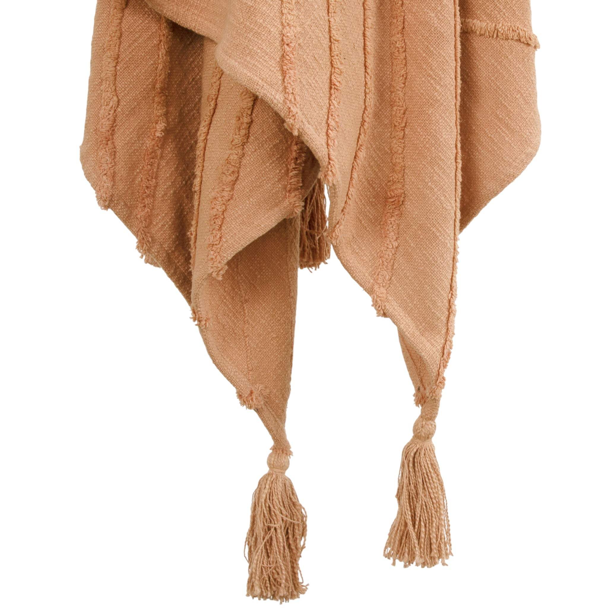 50" X 60" Terra Cotta Cotton Woven Geometric Throw Blanket with Fringe - HomeRoots - Flyclothing LLC