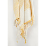 50" X 60" Yellow And Ivory Cotton Woven Striped Throw Blanket with Fringe - Homeroots - Flyclothing LLC