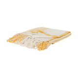 50" X 60" Yellow And Ivory Cotton Woven Striped Throw Blanket with Fringe - Homeroots - Flyclothing LLC