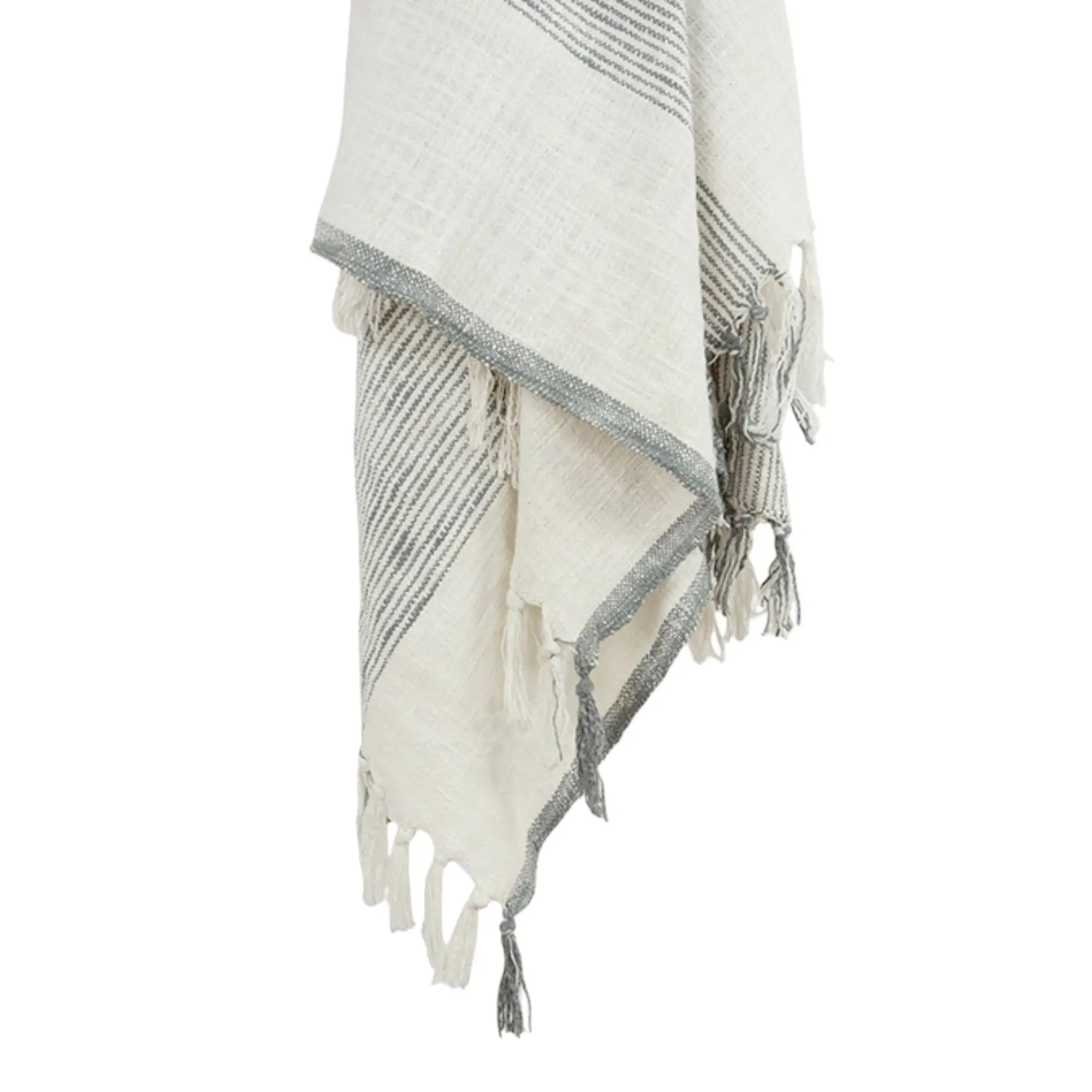 50" X 60" Gray And Ivory Cotton Woven Striped Throw Blanket with Fringe - Homeroots - Flyclothing LLC