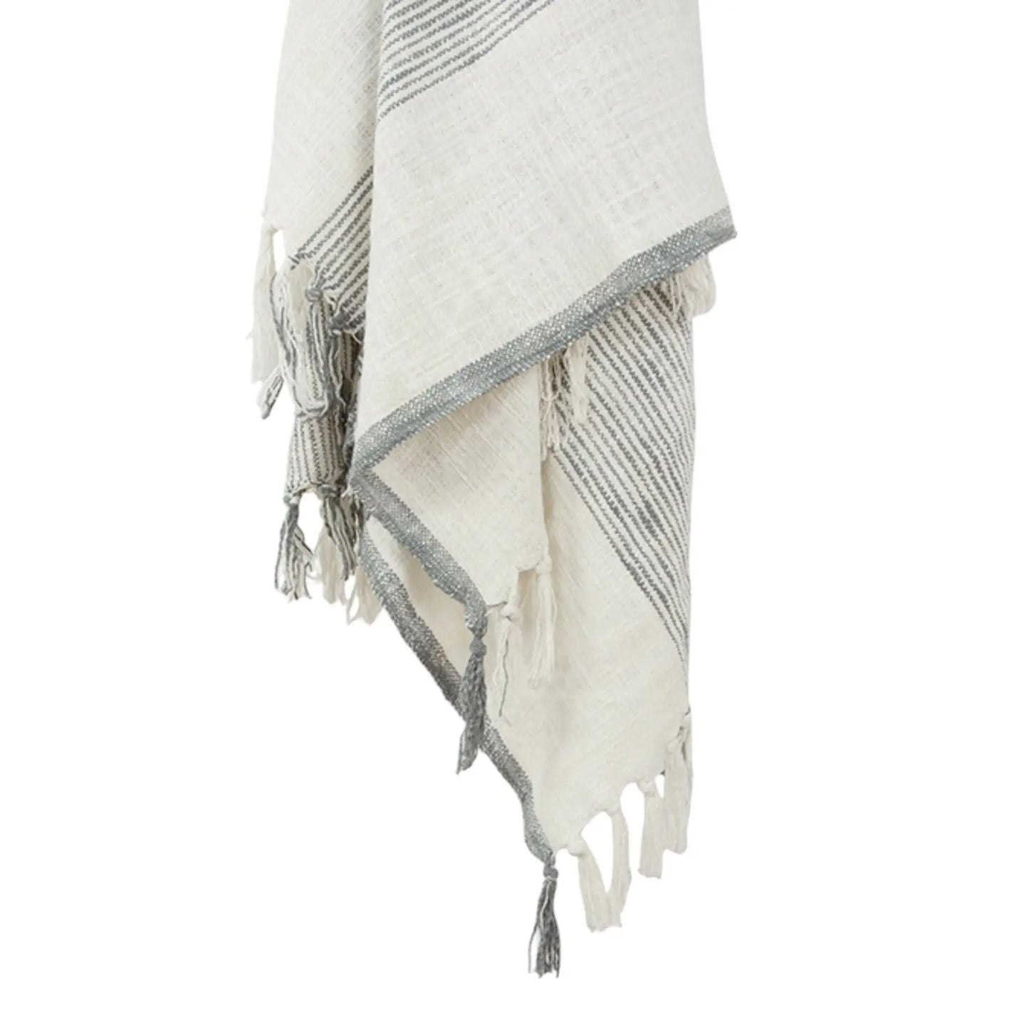 50" X 60" Gray And Ivory Cotton Woven Striped Throw Blanket with Fringe - Homeroots - Flyclothing LLC