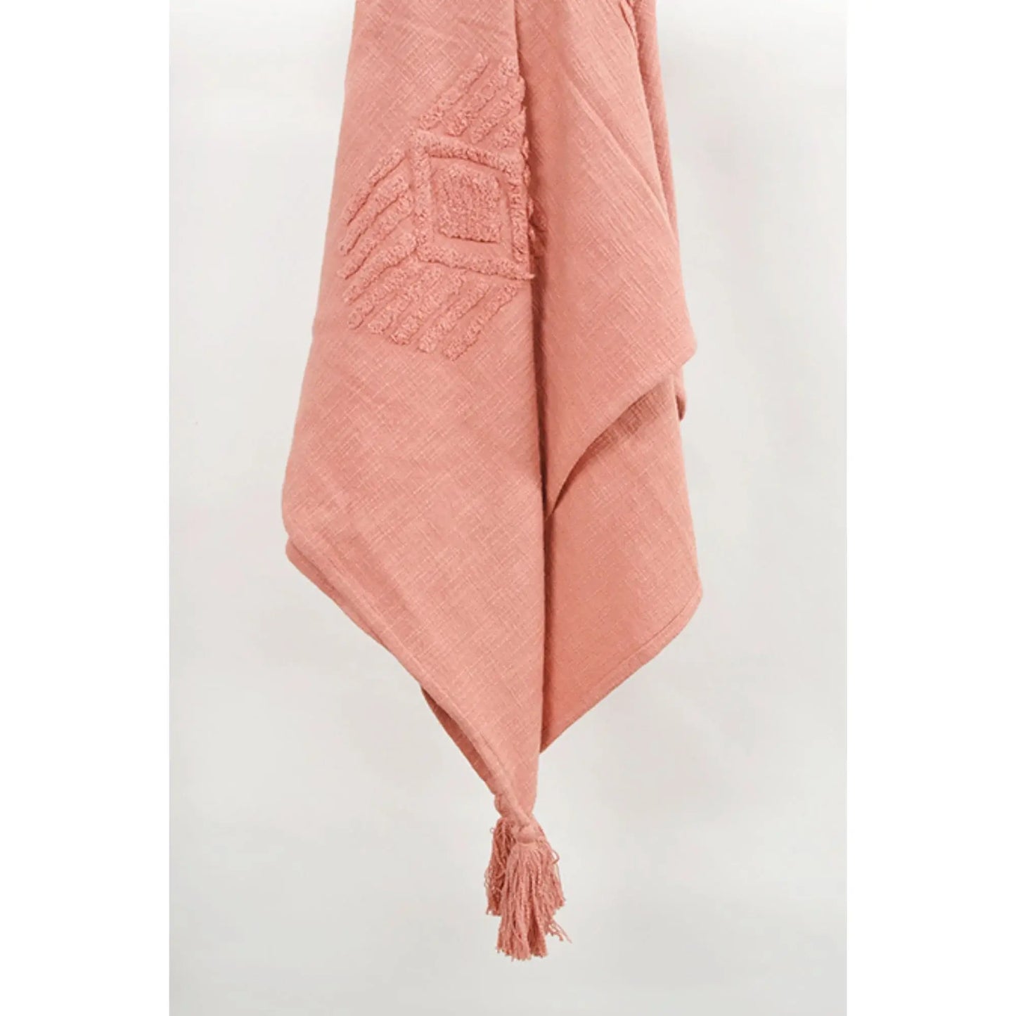 50" X 60" Coral Cotton Woven Ikat Throw Blanket with Tassels - Homeroots - Flyclothing LLC