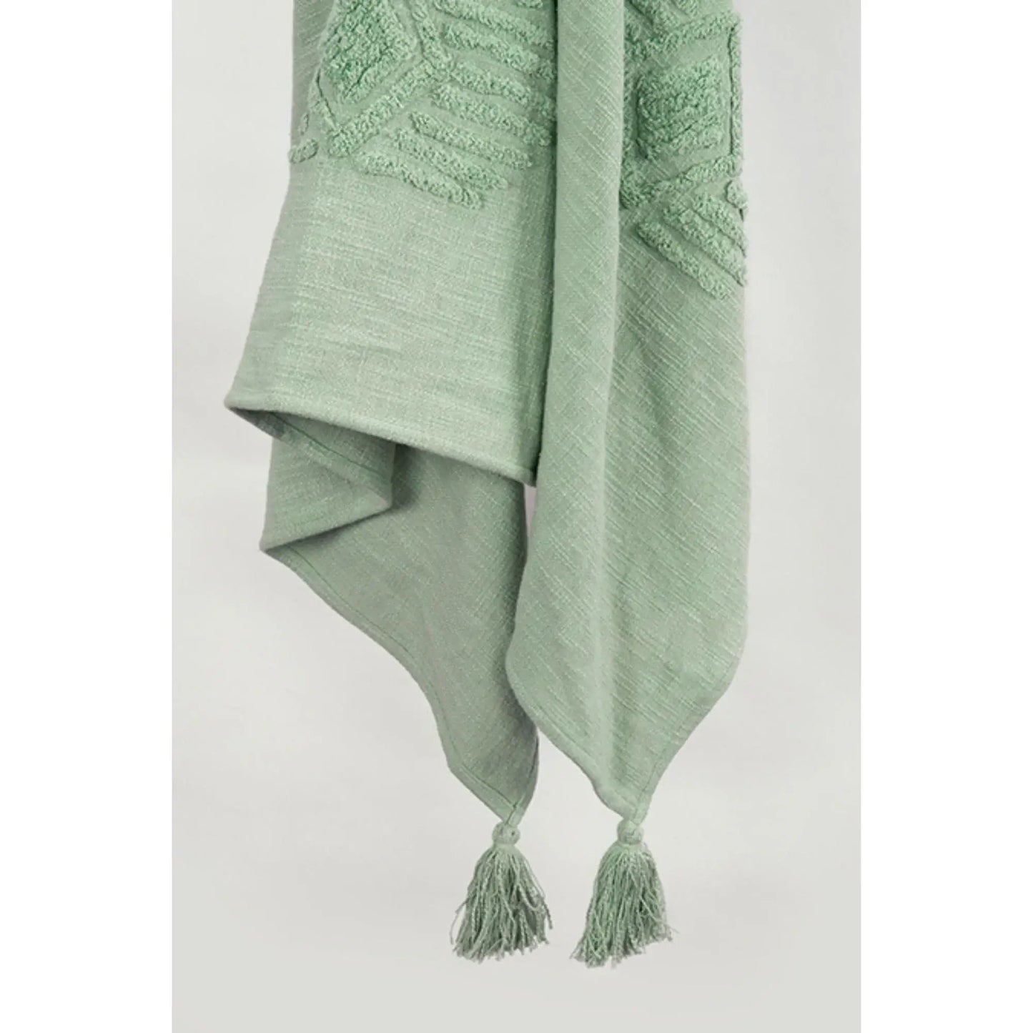50" X 60" Green Cotton Woven Ikat Throw Blanket with Tassels - Homeroots - Flyclothing LLC