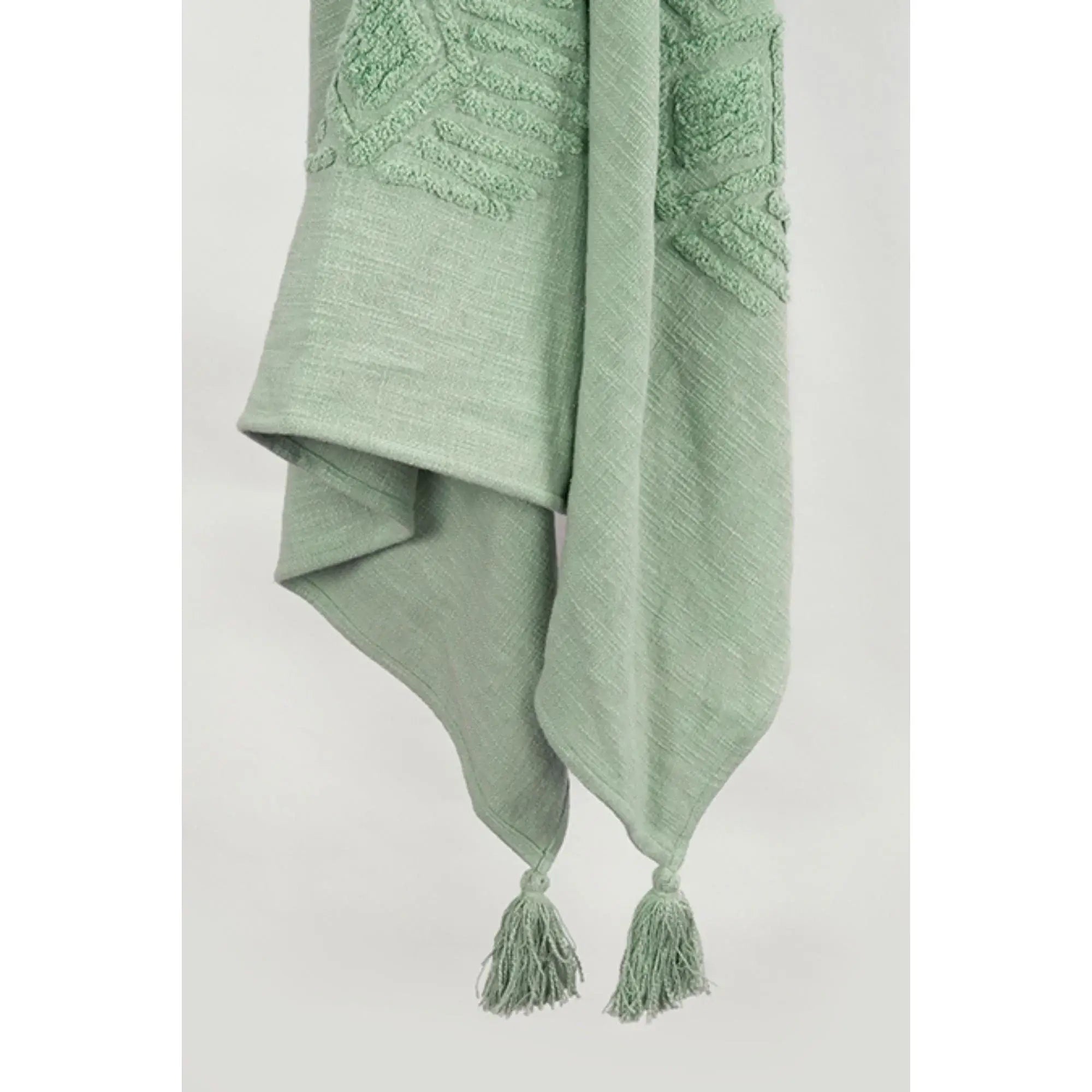 50" X 60" Green Cotton Woven Ikat Throw Blanket with Tassels - Homeroots - Flyclothing LLC