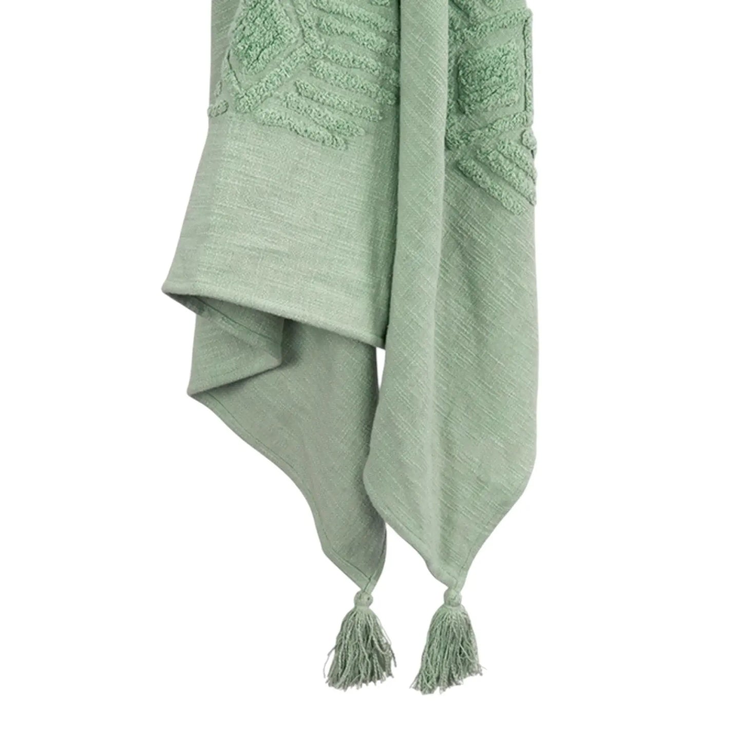 50" X 60" Green Cotton Woven Ikat Throw Blanket with Tassels - Homeroots - Flyclothing LLC