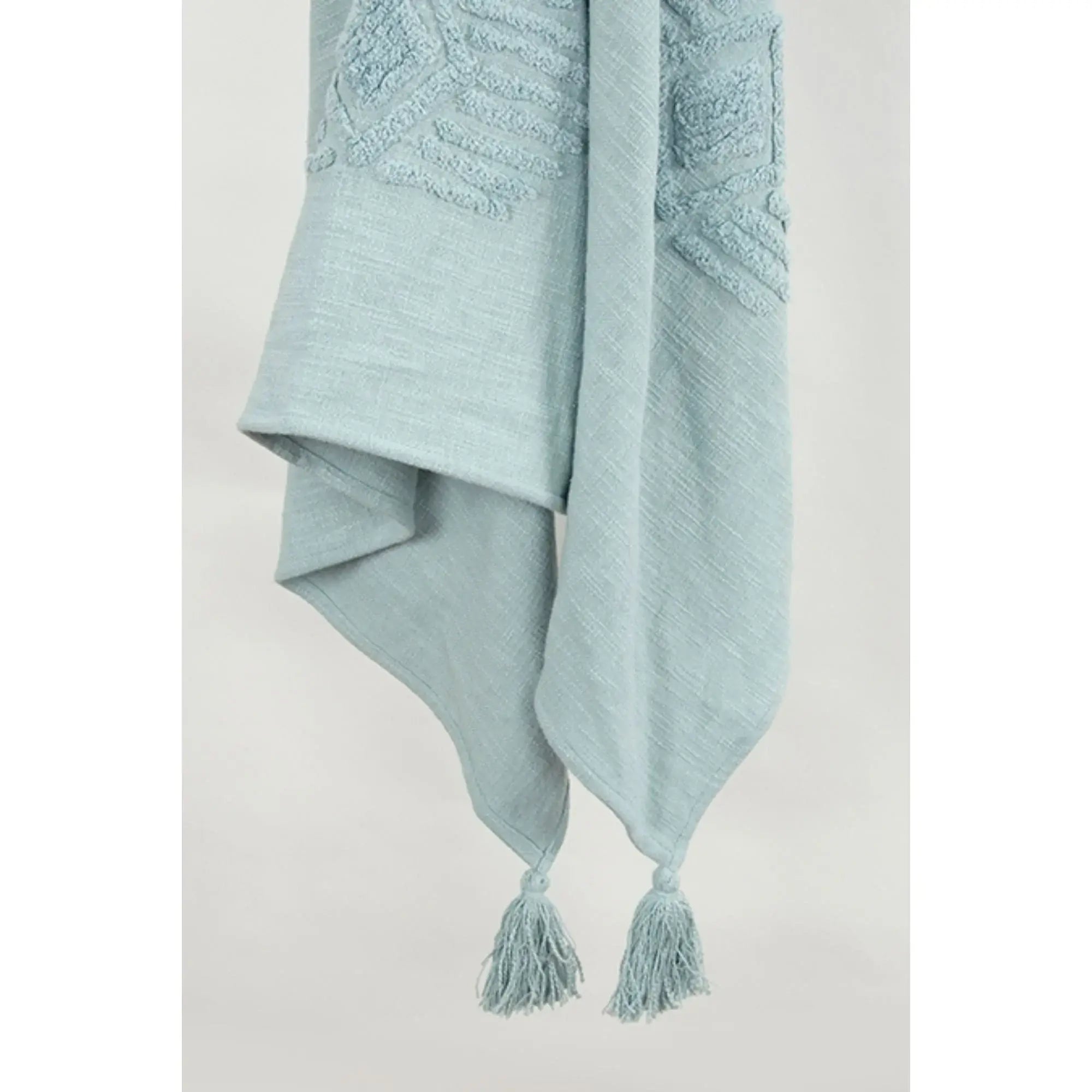 50" X 60" Aqua Cotton Woven Ikat Throw Blanket with Tassels - Homeroots - Flyclothing LLC