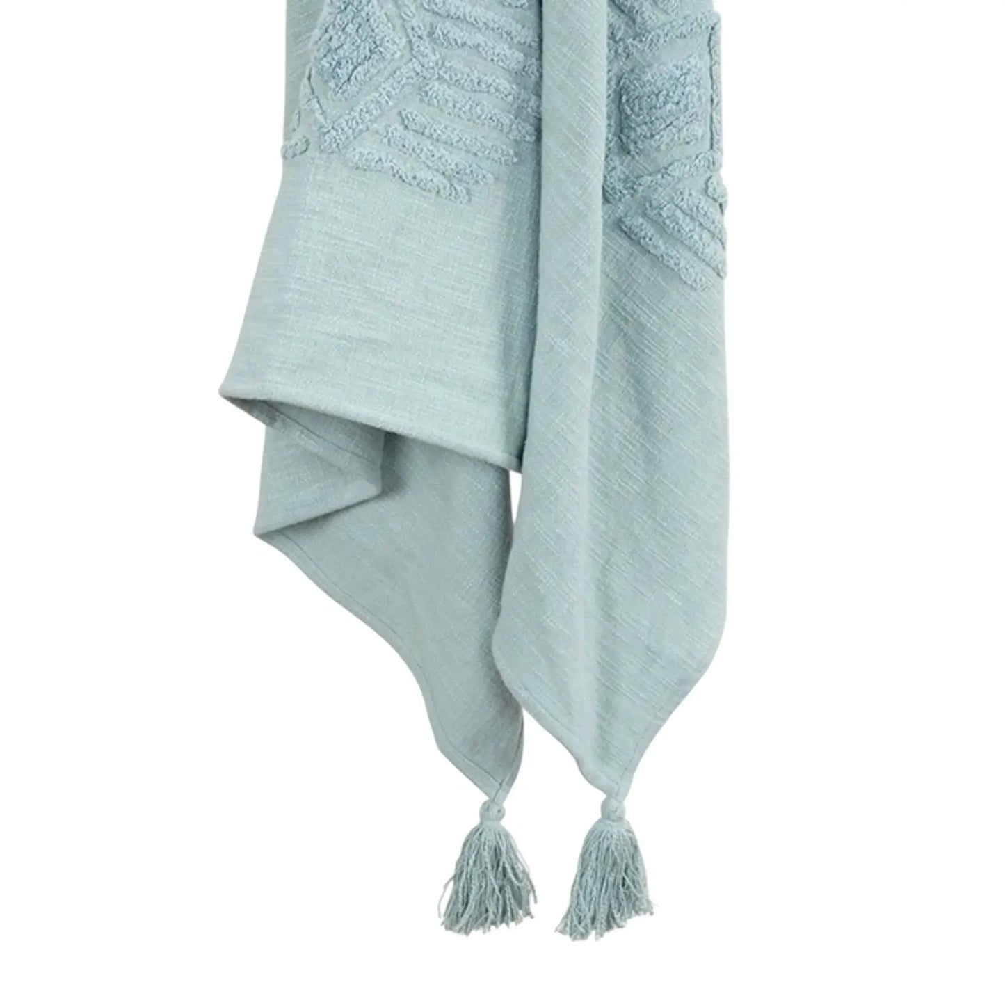 50" X 60" Aqua Cotton Woven Ikat Throw Blanket with Tassels - Homeroots - Flyclothing LLC
