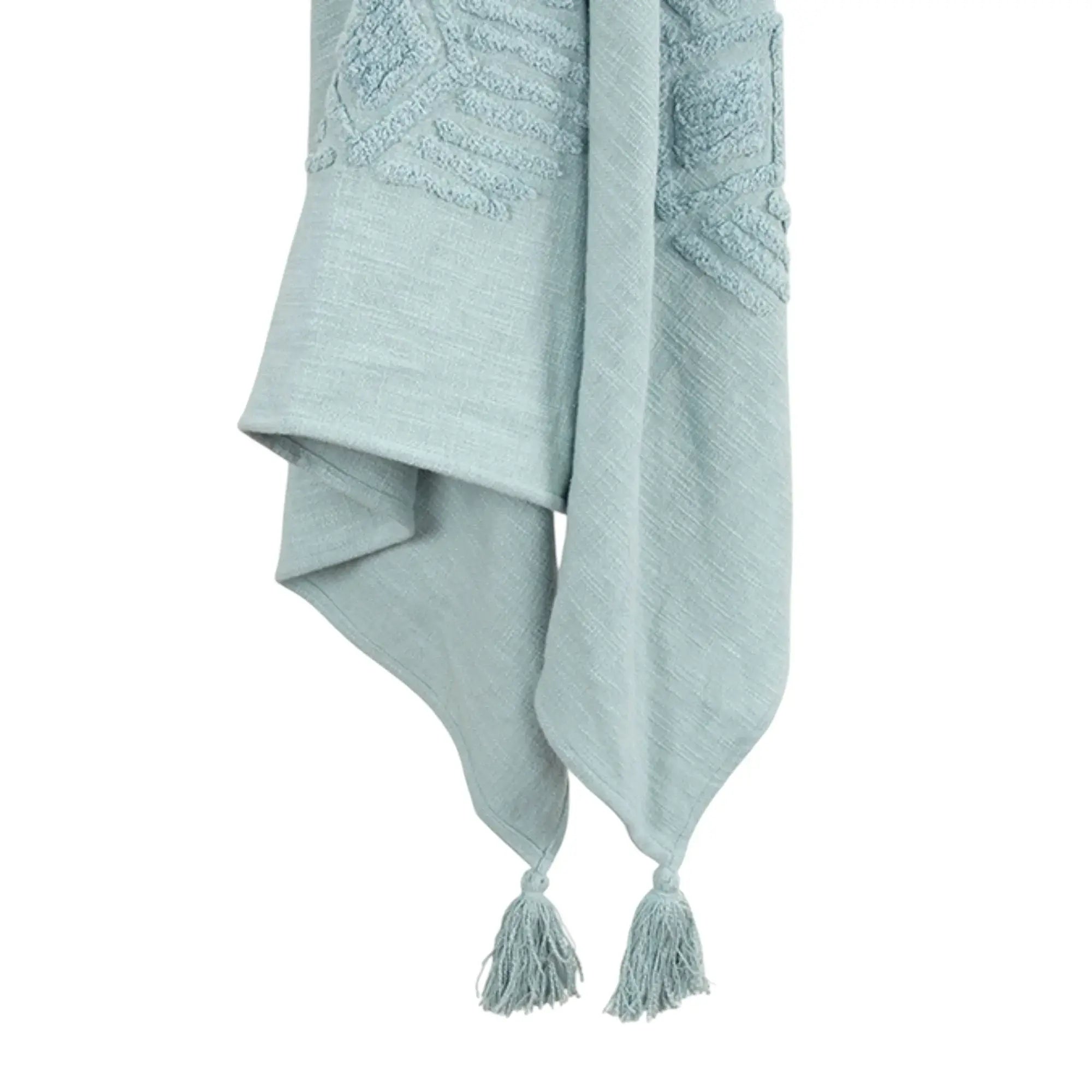 50" X 60" Aqua Cotton Woven Ikat Throw Blanket with Tassels - Homeroots - Flyclothing LLC