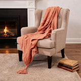 50" X 60" Coral Cotton Woven Geometric Throw Blanket with Tassels - Homeroots - Flyclothing LLC