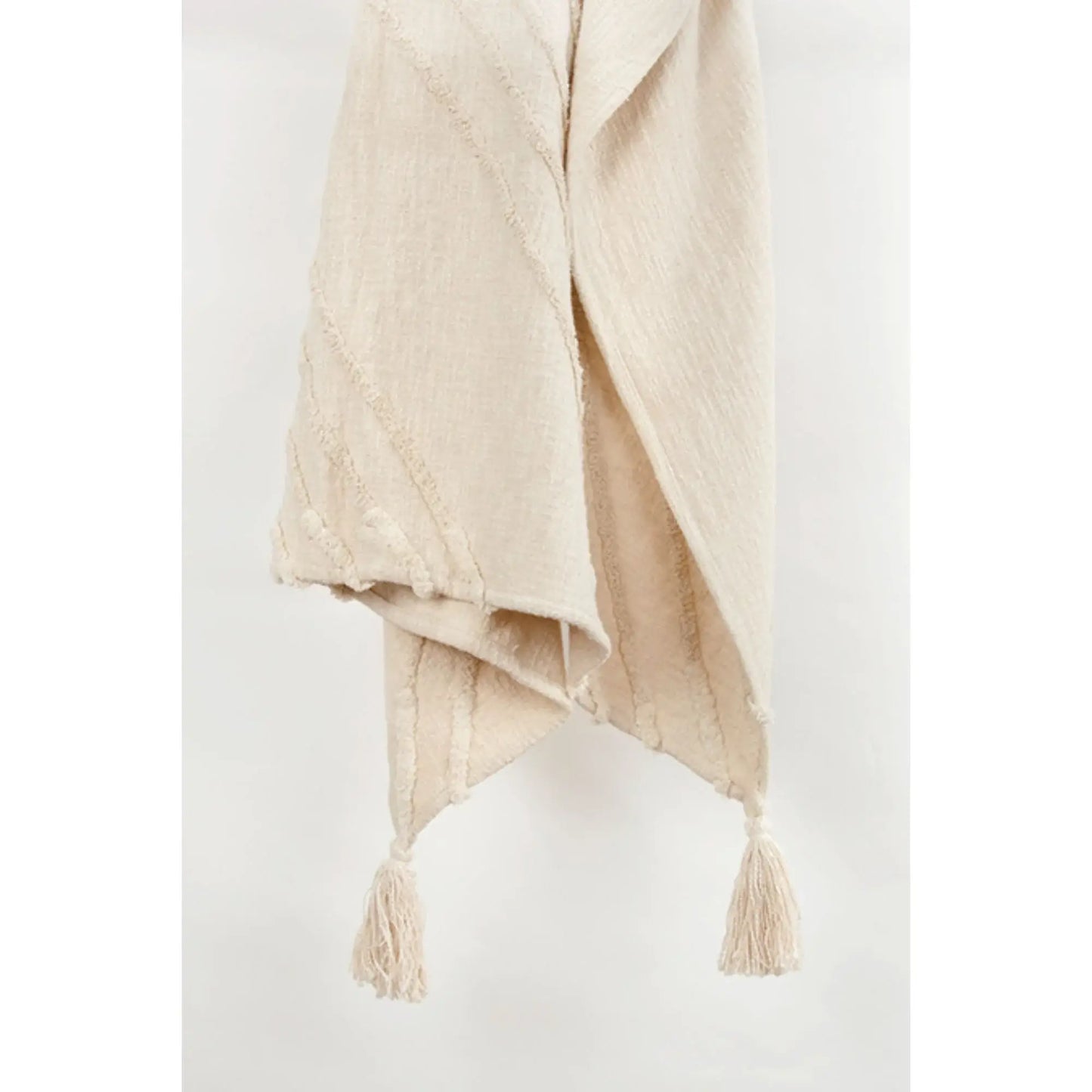 50" X 60" Natural Cotton Woven Geometric Throw Blanket with Tassels - Homeroots - Flyclothing LLC