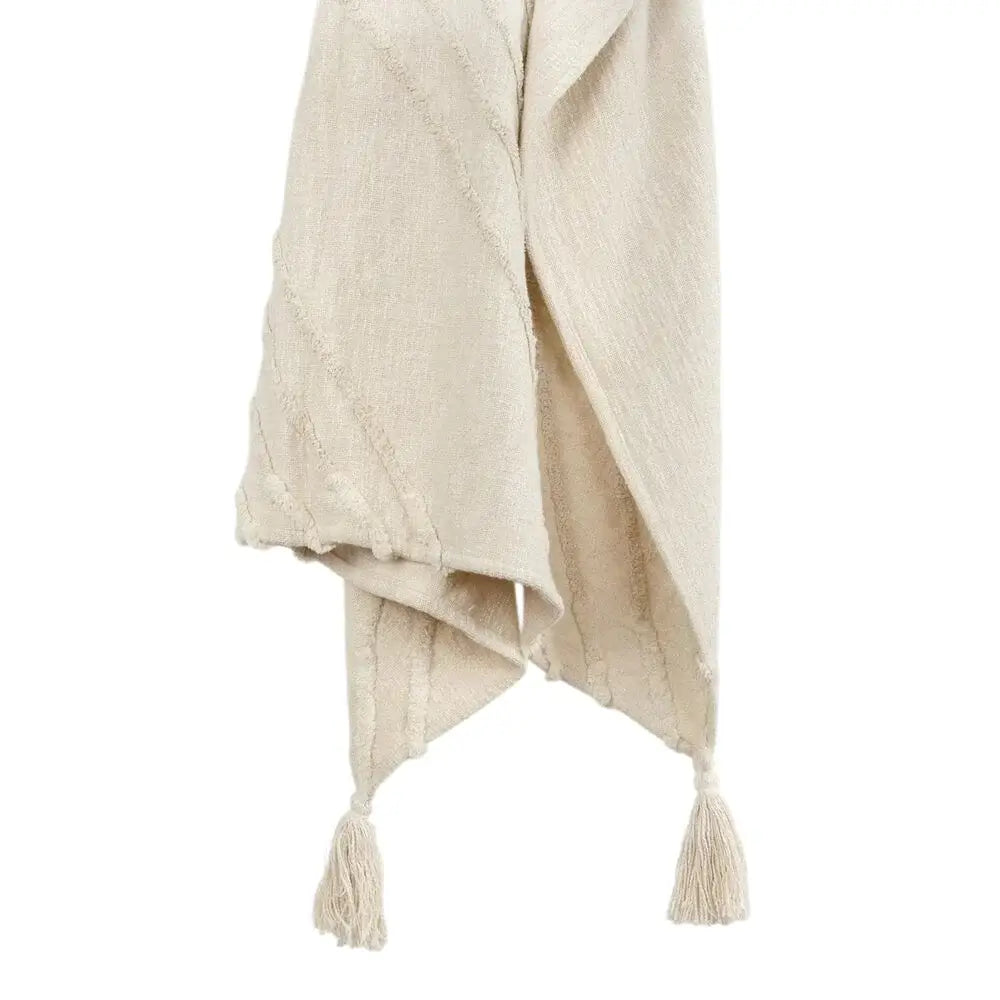 50" X 60" Natural Cotton Woven Geometric Throw Blanket with Tassels - Homeroots - Flyclothing LLC
