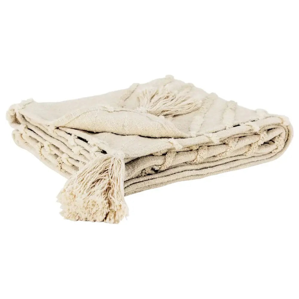 50" X 60" Natural Cotton Woven Geometric Throw Blanket with Tassels - Homeroots - Flyclothing LLC